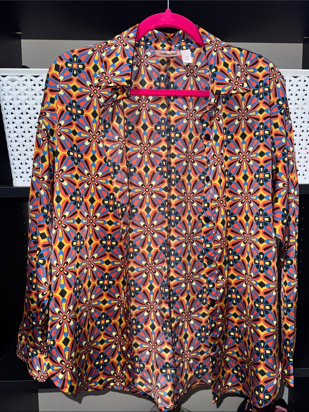 Anthro-style Multicolor Floral Geo Button-Up Top - Orange
